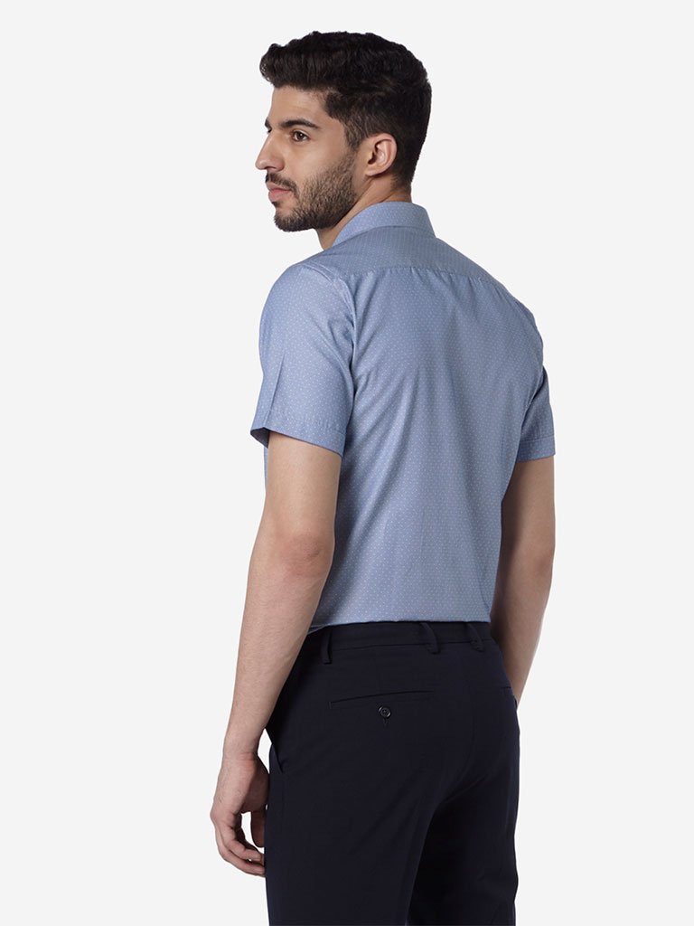 WES Formals Blue Self-Patterned Slim Fit Shirt