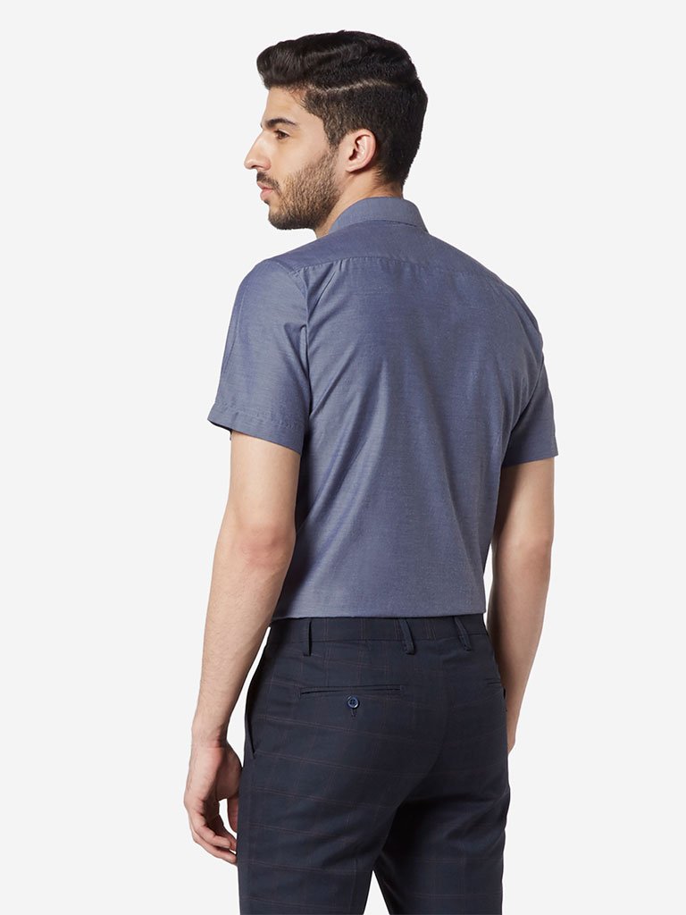 WES Formals Blue Slim Fit Shirt