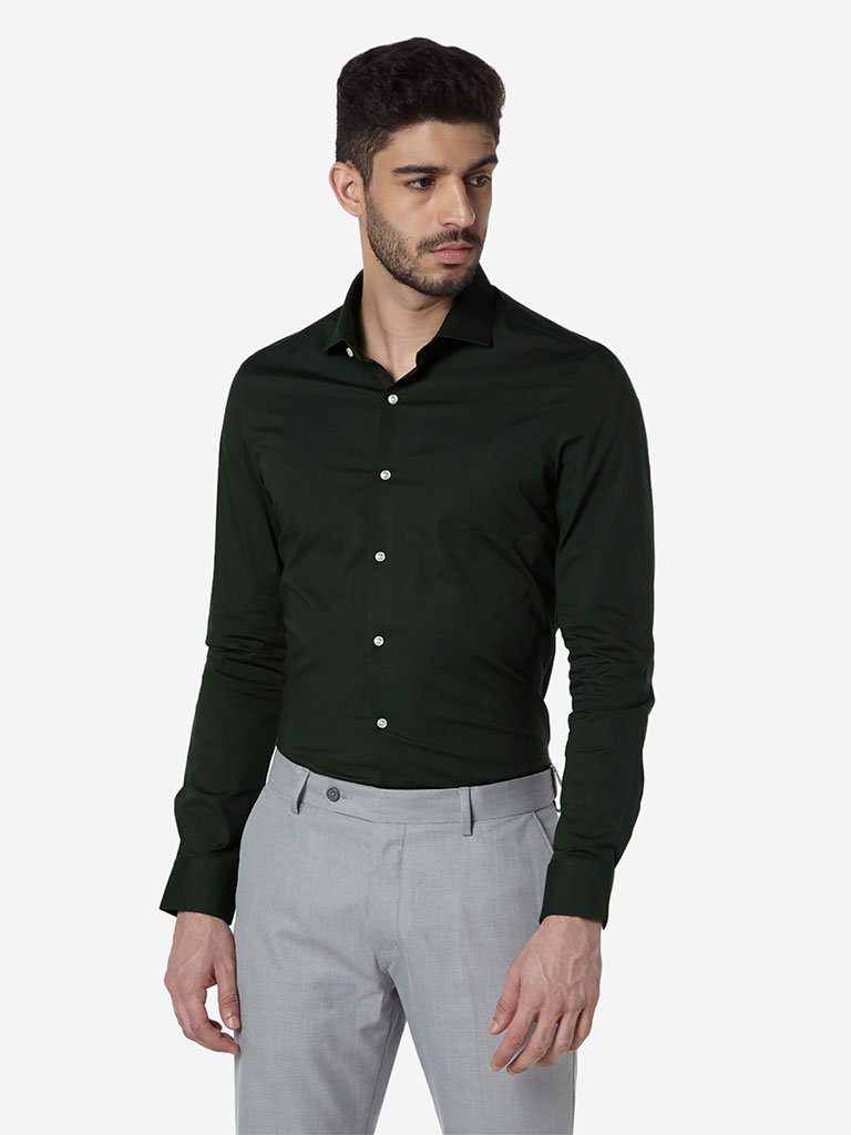 WES Formals Olive Ultra-Slim Fit Shirt