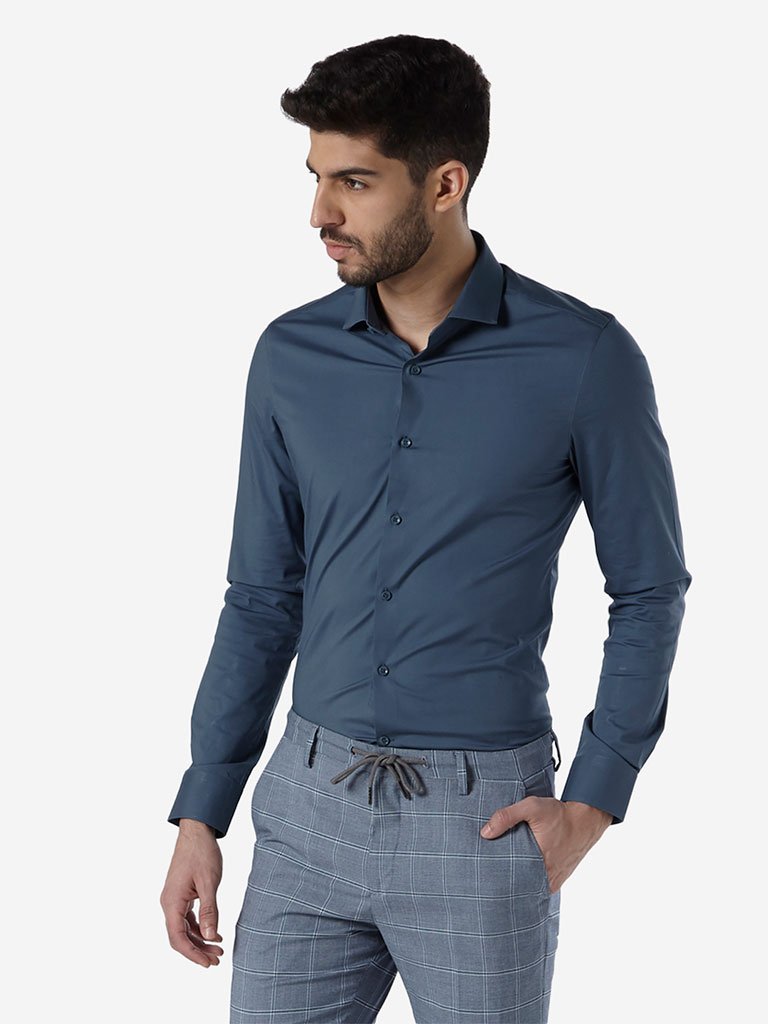 WES Formals Blue Ultra-Slim Fit Shirt