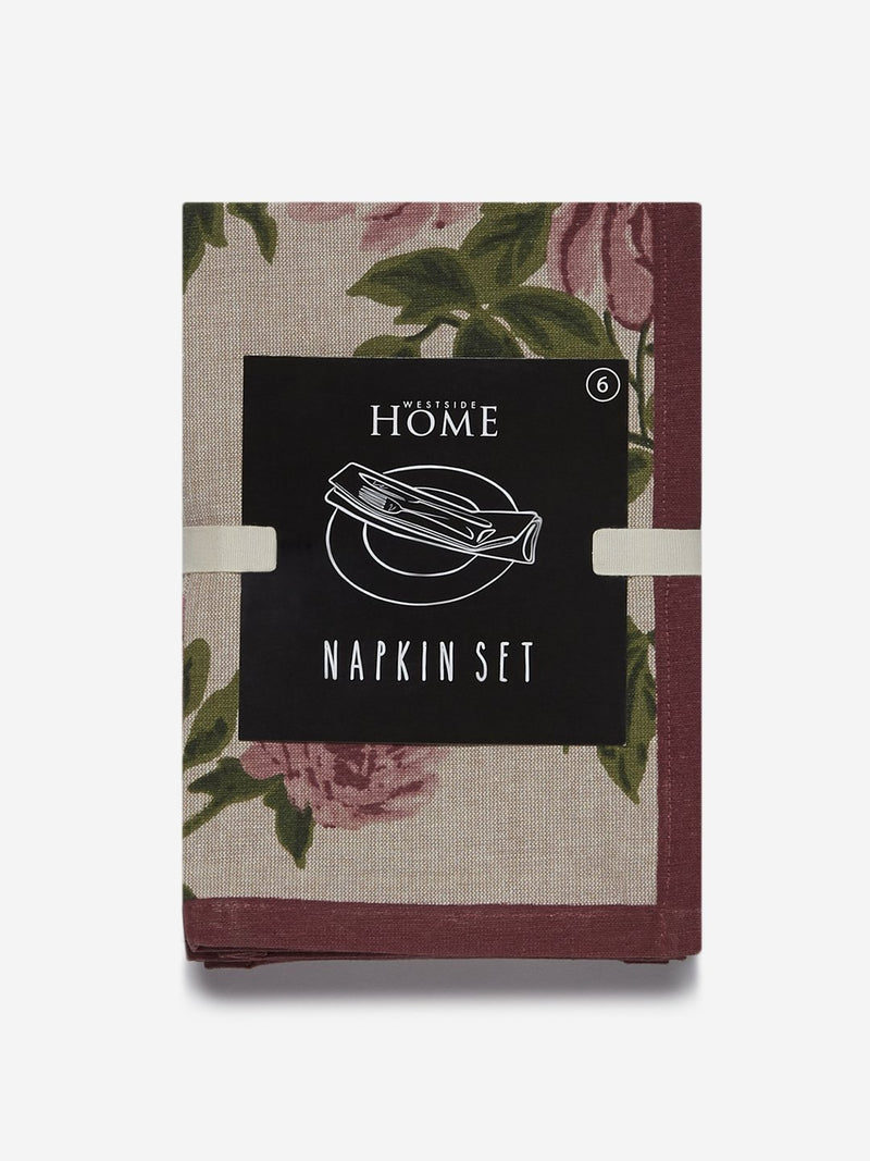 Westside Home Soft Pink Floral Print Napkins Set Of Six