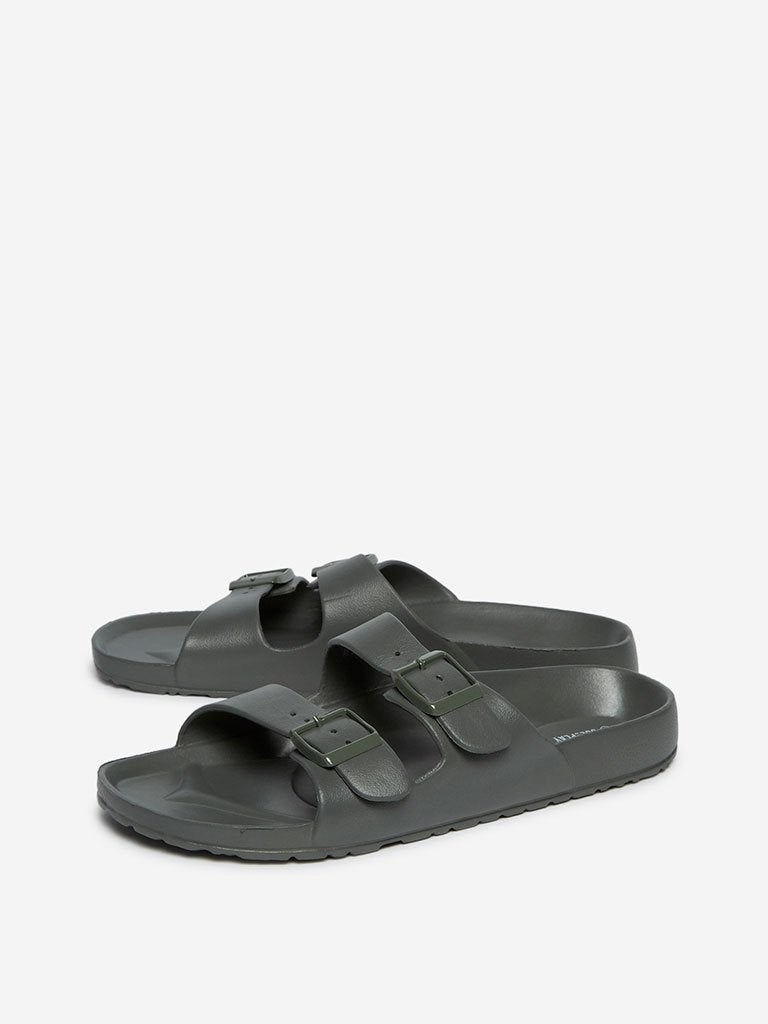 SOLEPLAY Grey Double Buckle Slides
