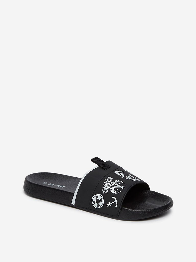 SOLEPLAY Black Printed Pool Slides