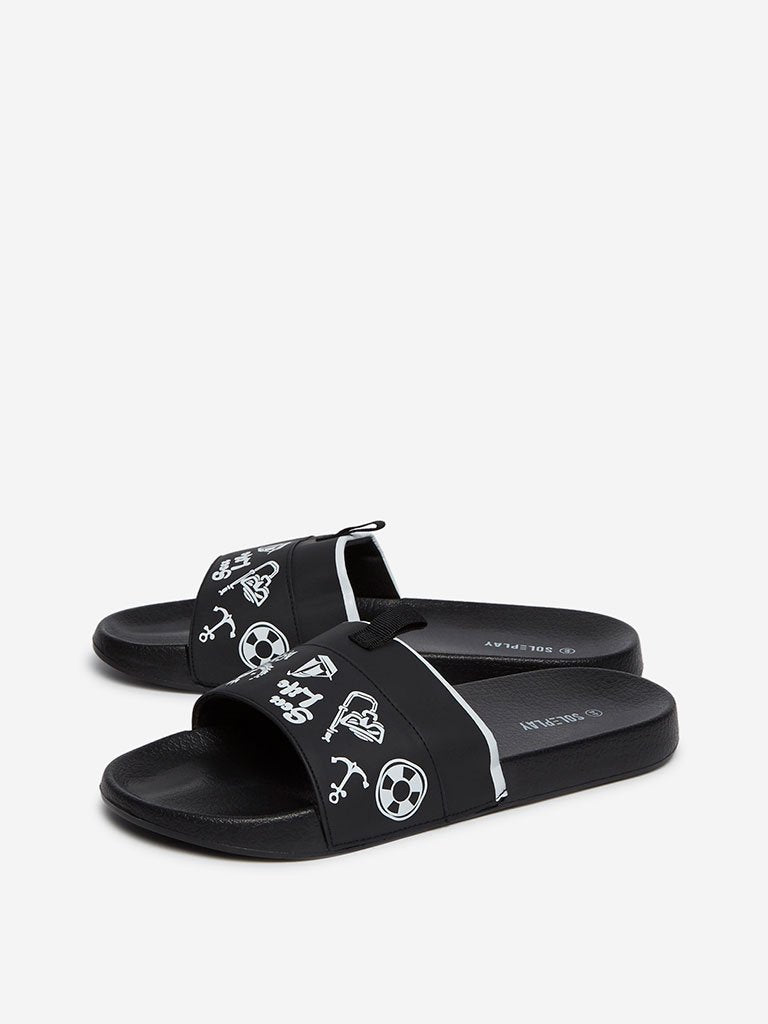SOLEPLAY Black Printed Pool Slides
