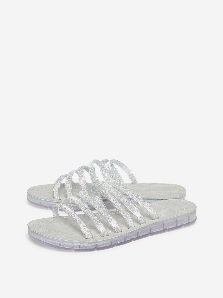 LUNA BLU Silver Strapped Slides