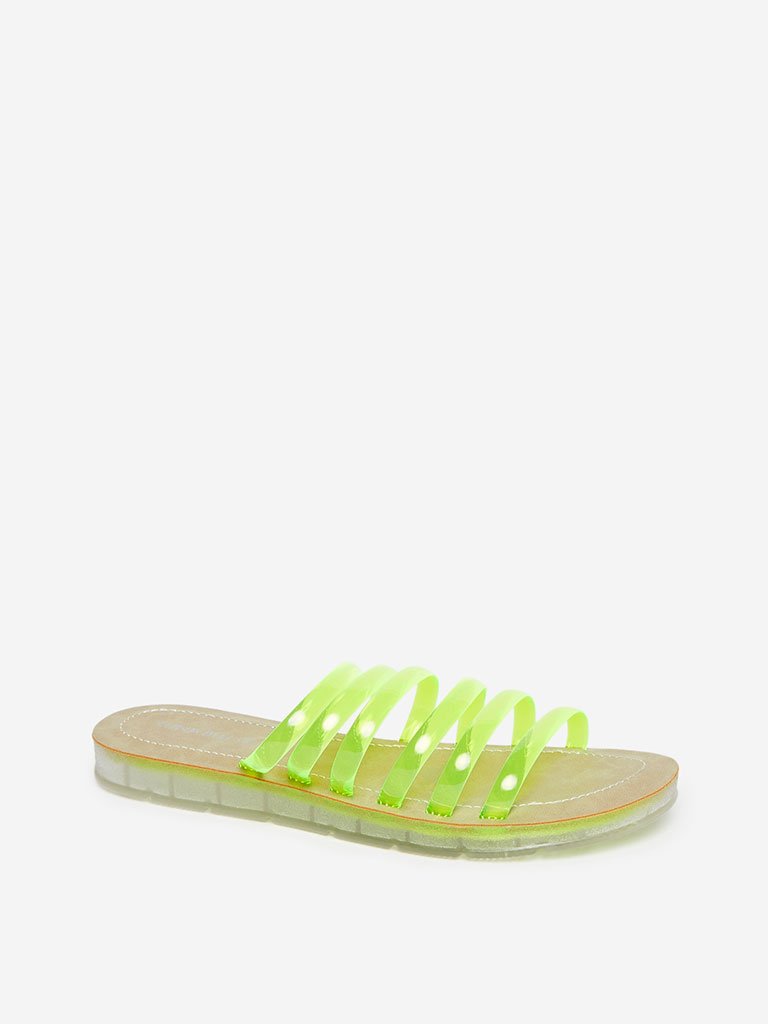 LUNA BLU Neon Green Strapped Slides