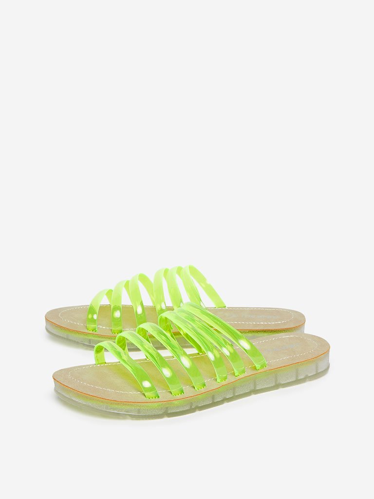 LUNA BLU Neon Green Strapped Slides
