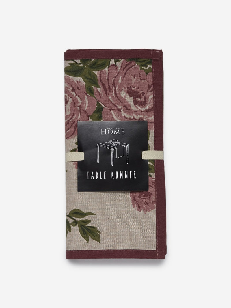 Westside Home Soft-Pink Floral Print Pure-Cotton Table Runner