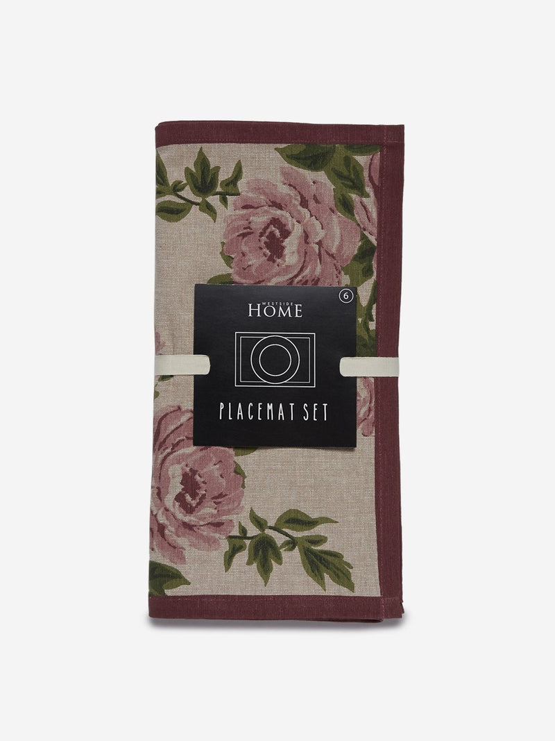 Westside Home Soft-Pink Floral Print Placemats Set Of Six