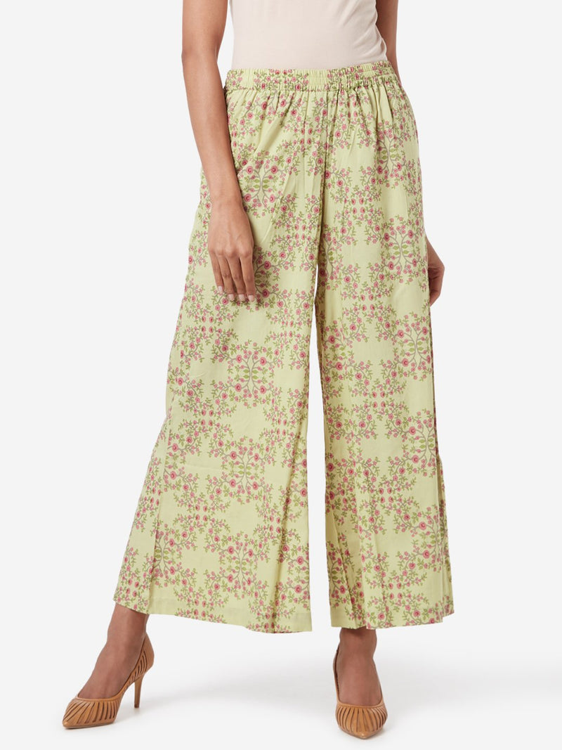 Zuba Lime Floral Printed Palazzos