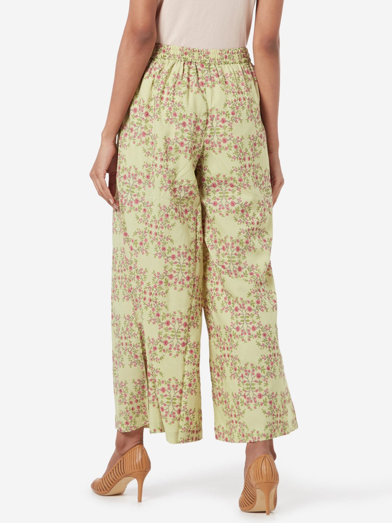 Zuba Lime Floral Printed Palazzos
