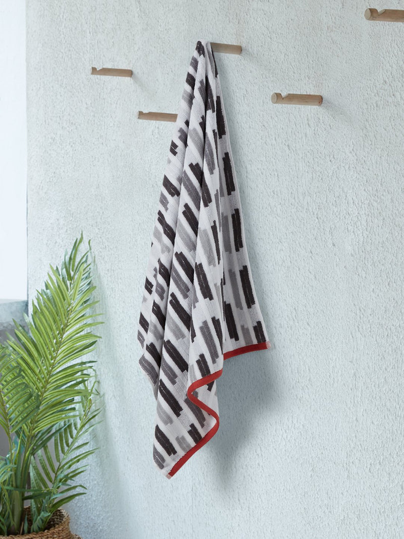 Westside Home Grey Stripe Printed 500 GSM Bath Towel