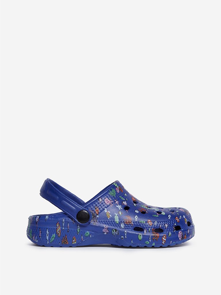 Yellow Kids Blue Sea Life Print Clogs
