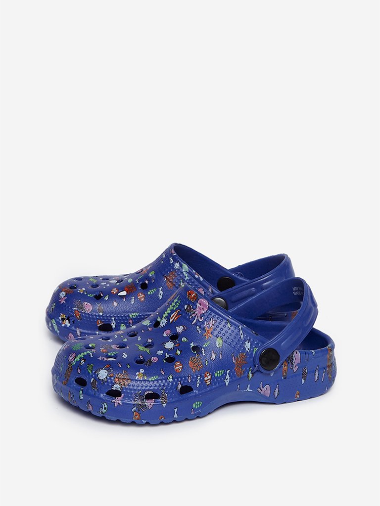 Yellow Kids Blue Sea Life Print Clogs