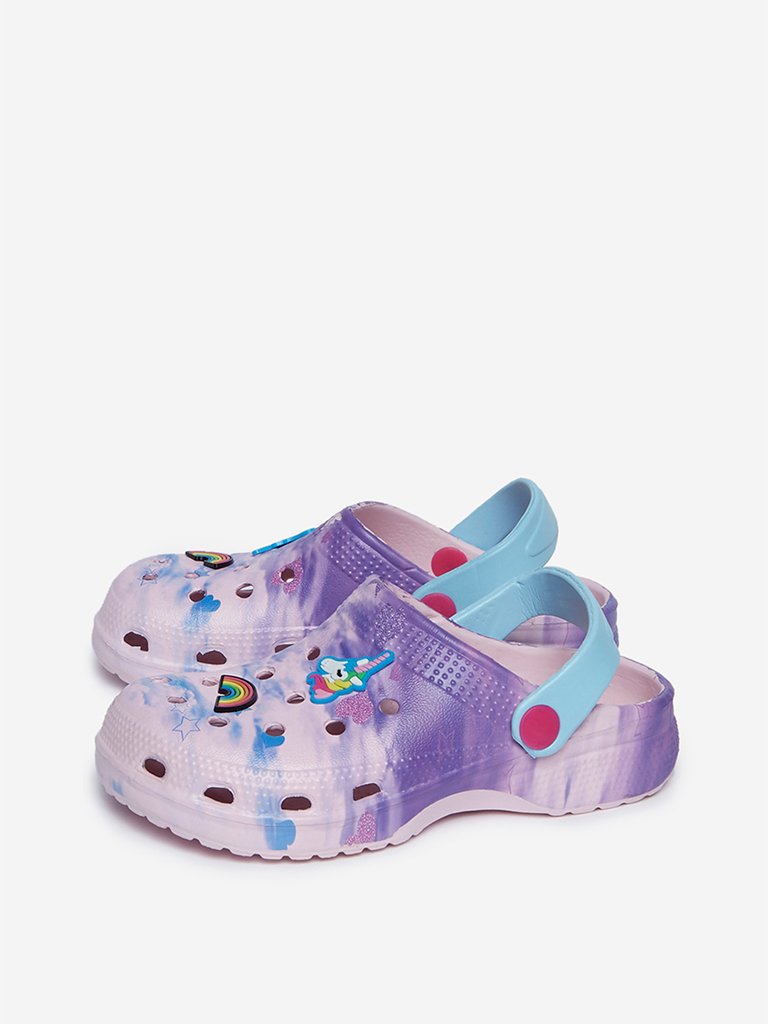 Yellow Kids Pink Rainbow-Detailed Clogs