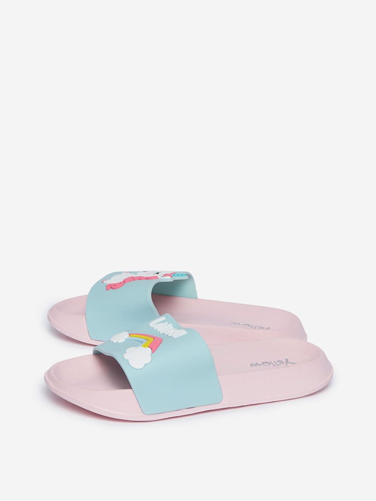 Yellow Kids Pink Unicorn Pattern Slides