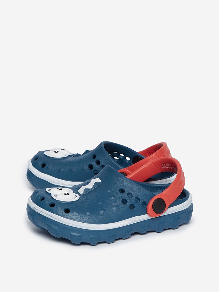 Yellow Kids Teal Monster Detailed Clogs