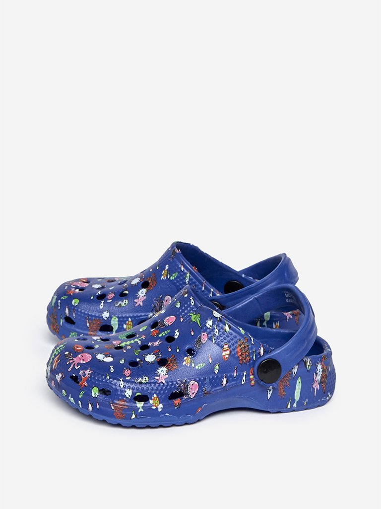 Yellow Blue Sea Life Printed Clogs