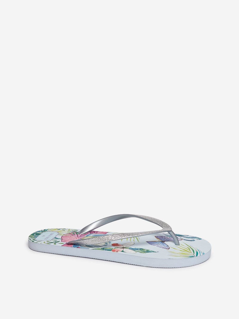 LUNA BLU Light Blue Tropical Printed Flip-Flops