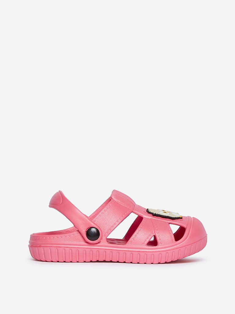 Yellow Kids Pink Bird Detailed Clogs