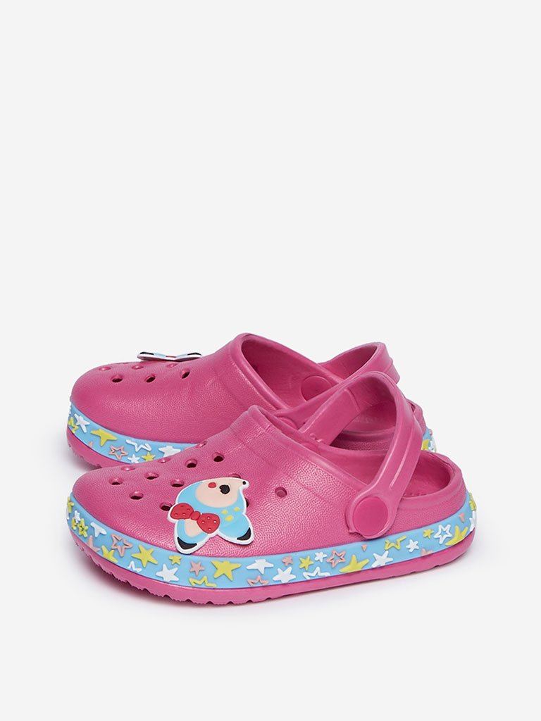 Yellow Kids Pink Deer-Detailed Clogs