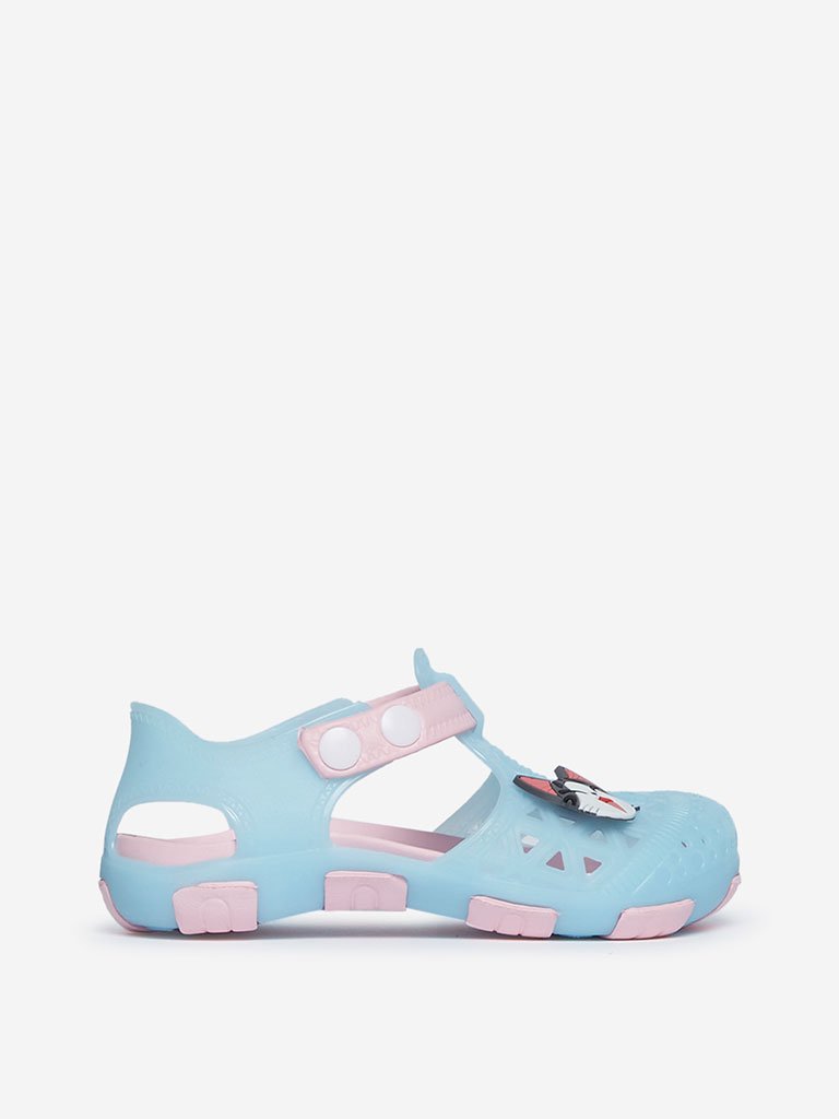 Yellow Kids Light Blue Kitten Detailed Clogs