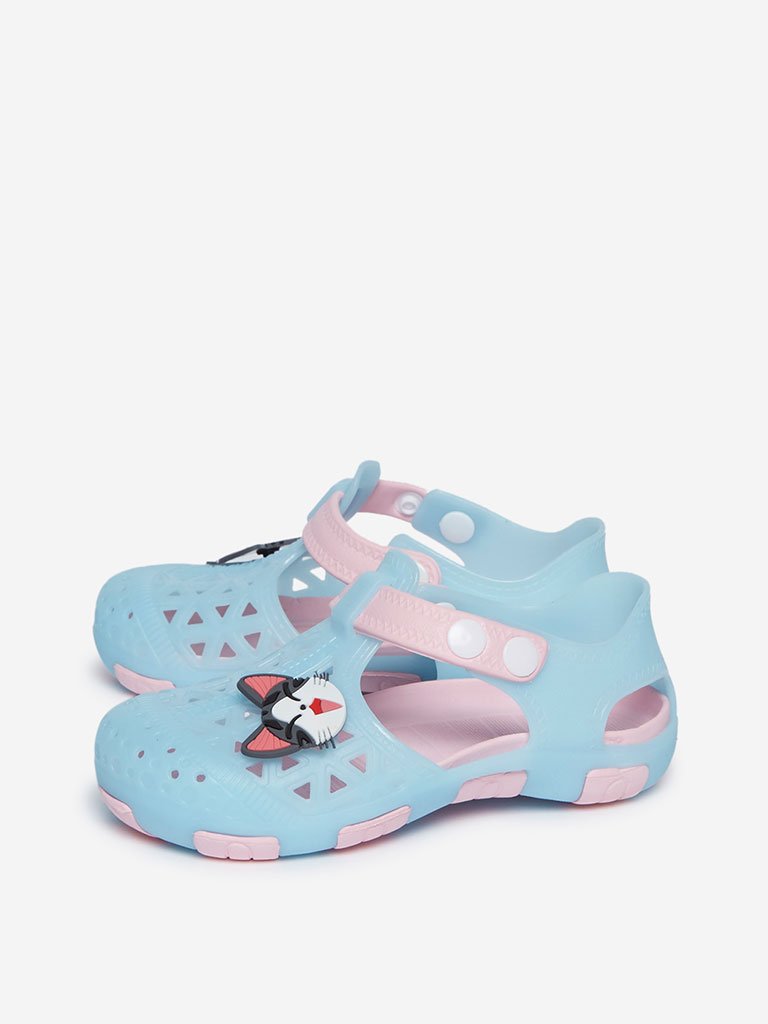 Yellow Kids Light Blue Kitten Detailed Clogs