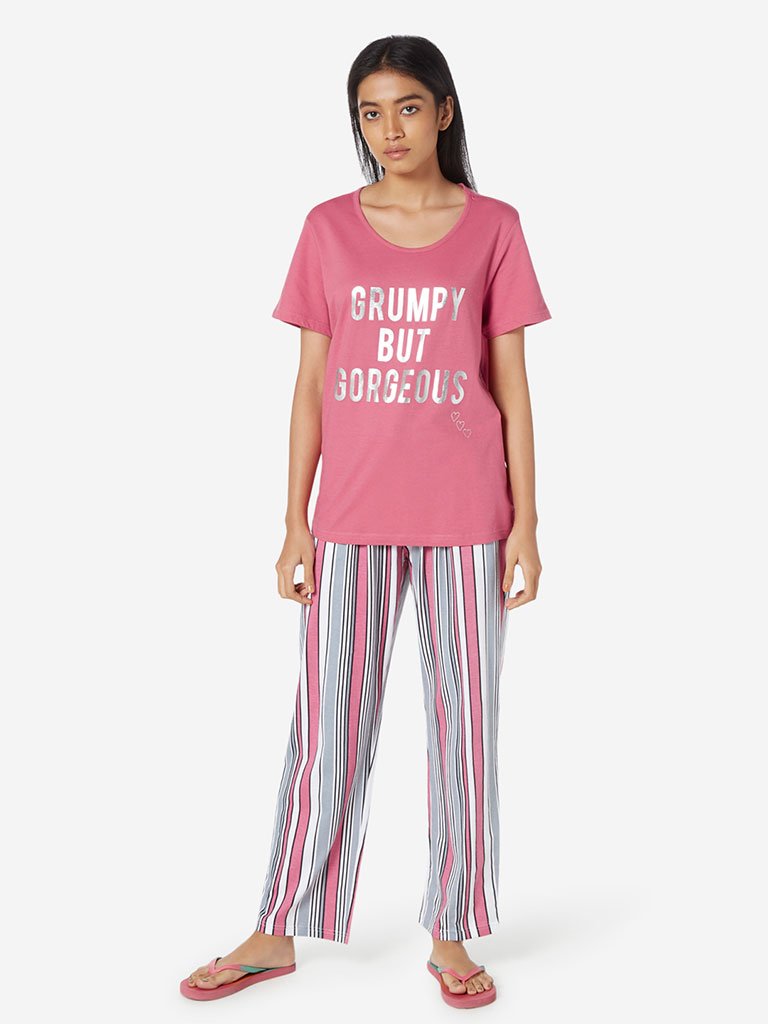 Wunderlove Pink Printed T-Shirt And Pyjamas Set