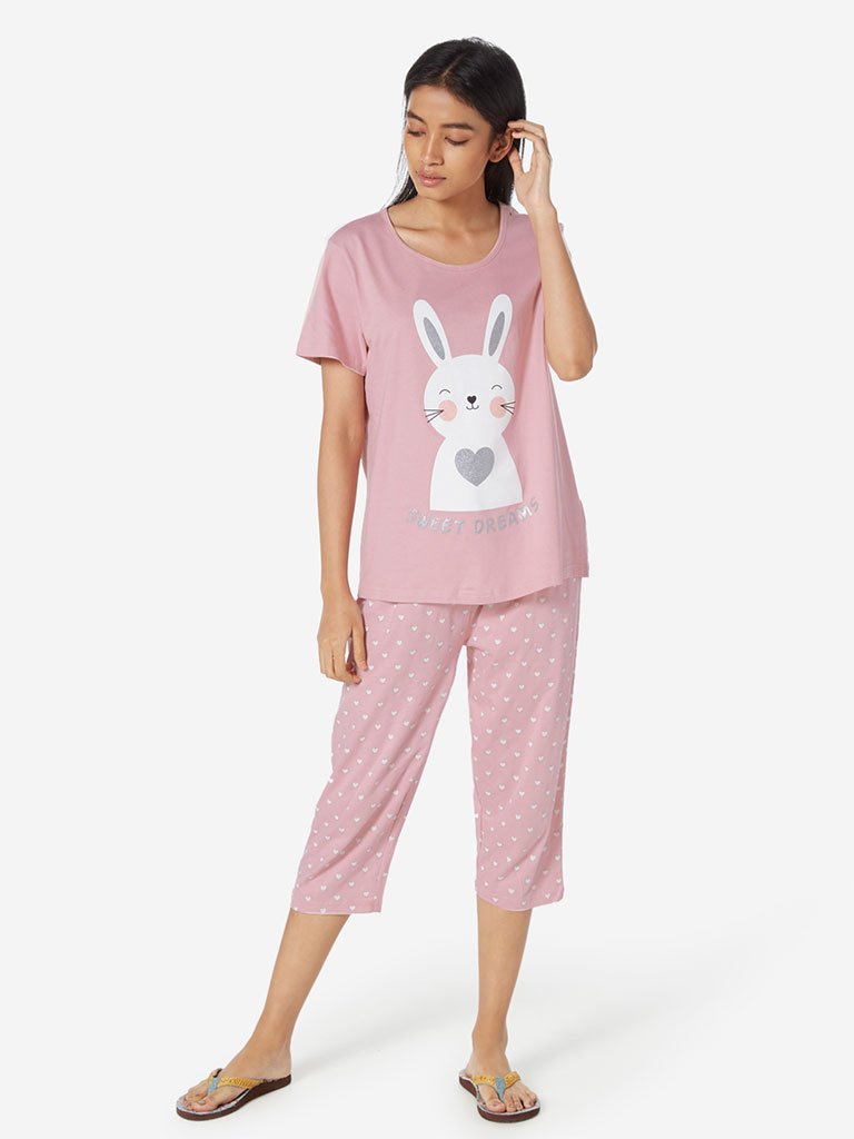 Wunderlove Pink Bunny T-Shirt And Capris Set