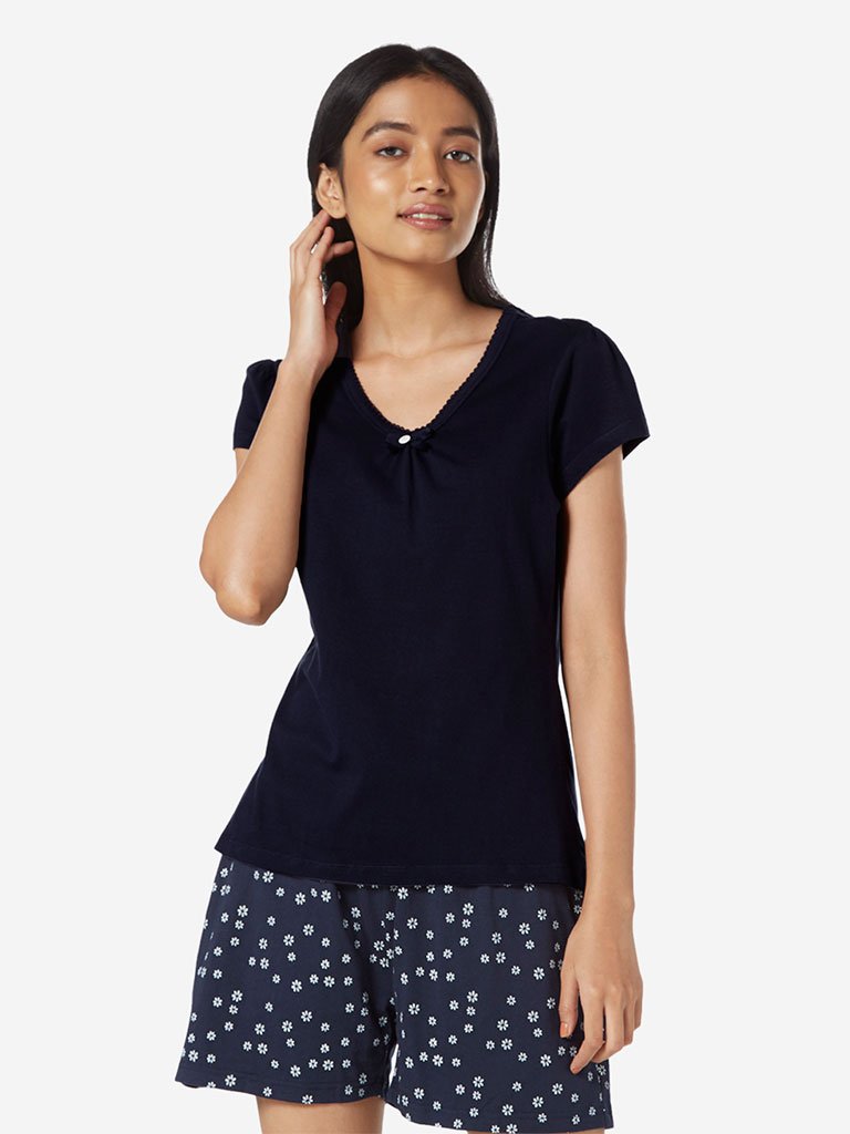 Wunderlove Navy Pure-Cotton T-Shirt