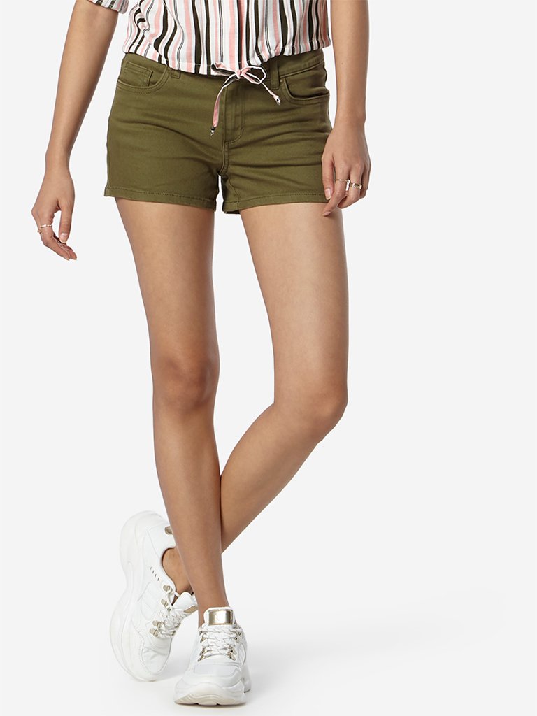 Nuon Olive Denim Shorts
