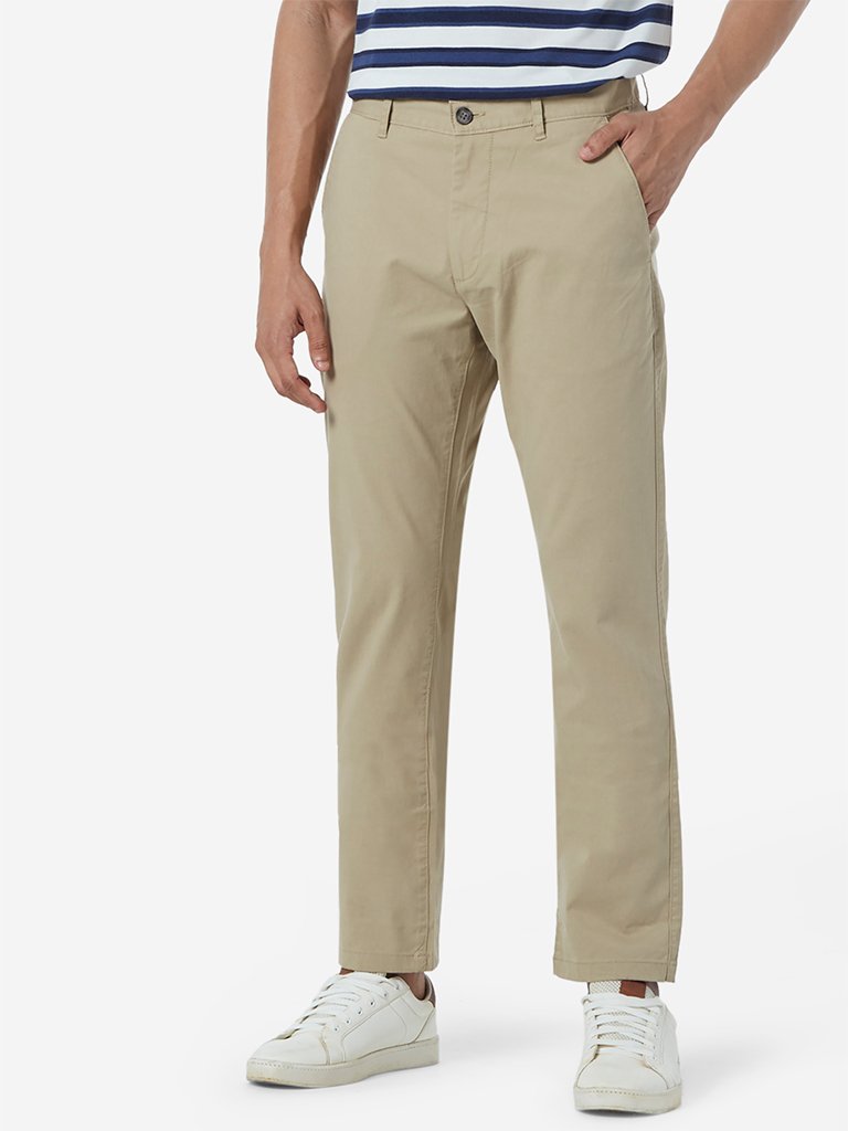 WES Casuals Beige Relaxed Fit Chinos