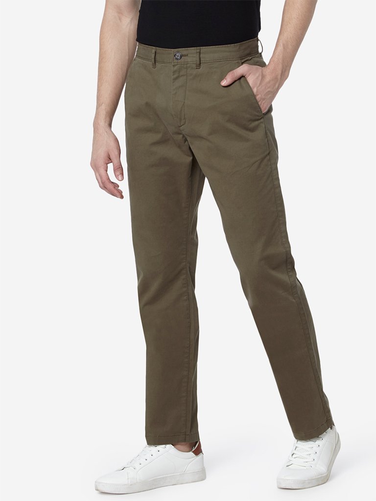 WES Casuals Khaki Relaxed-Fit Chinos