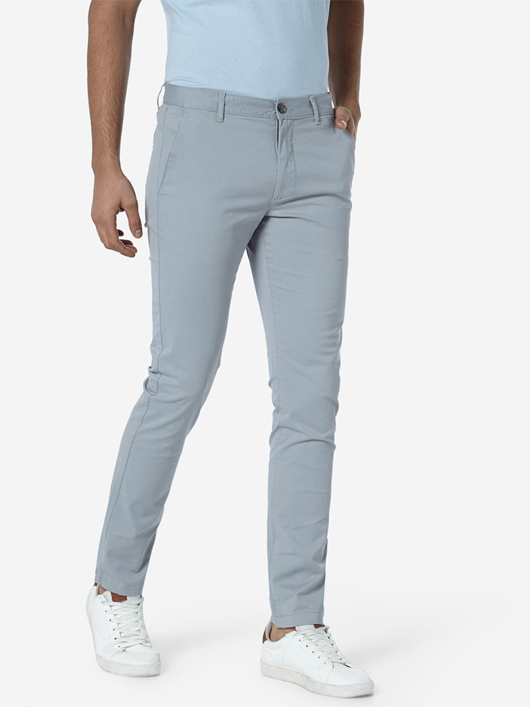 WES Casuals Light Grey Slim Fit Chinos