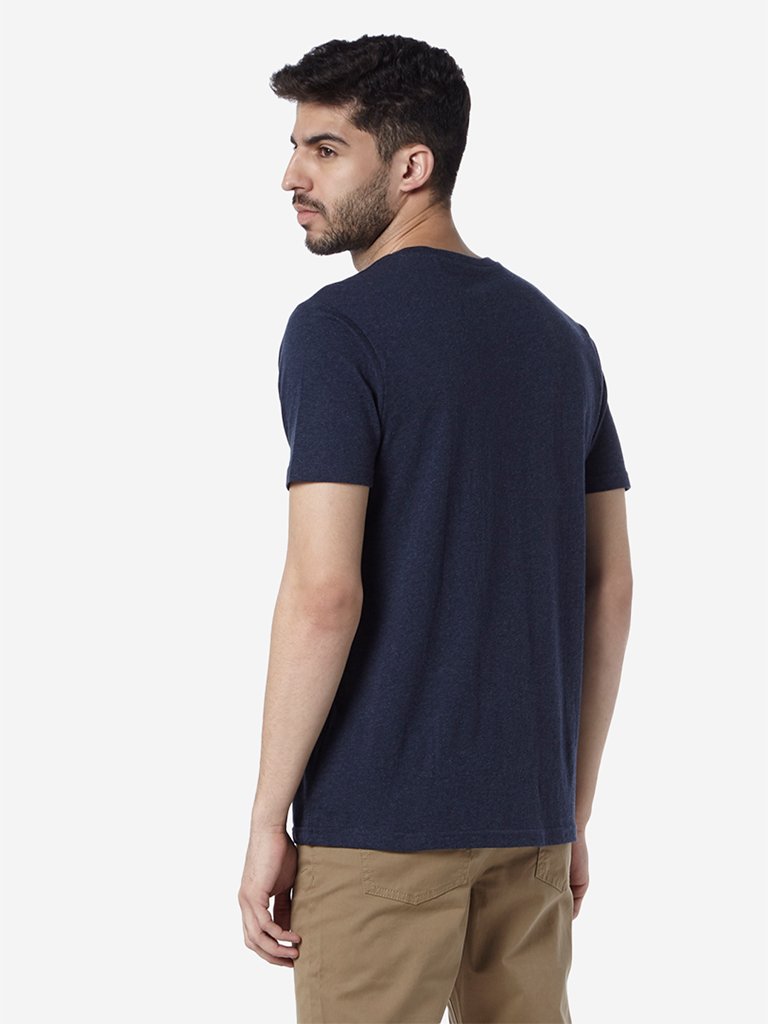 WES Casuals Indigo V-Neck Slim Fit T-Shirt