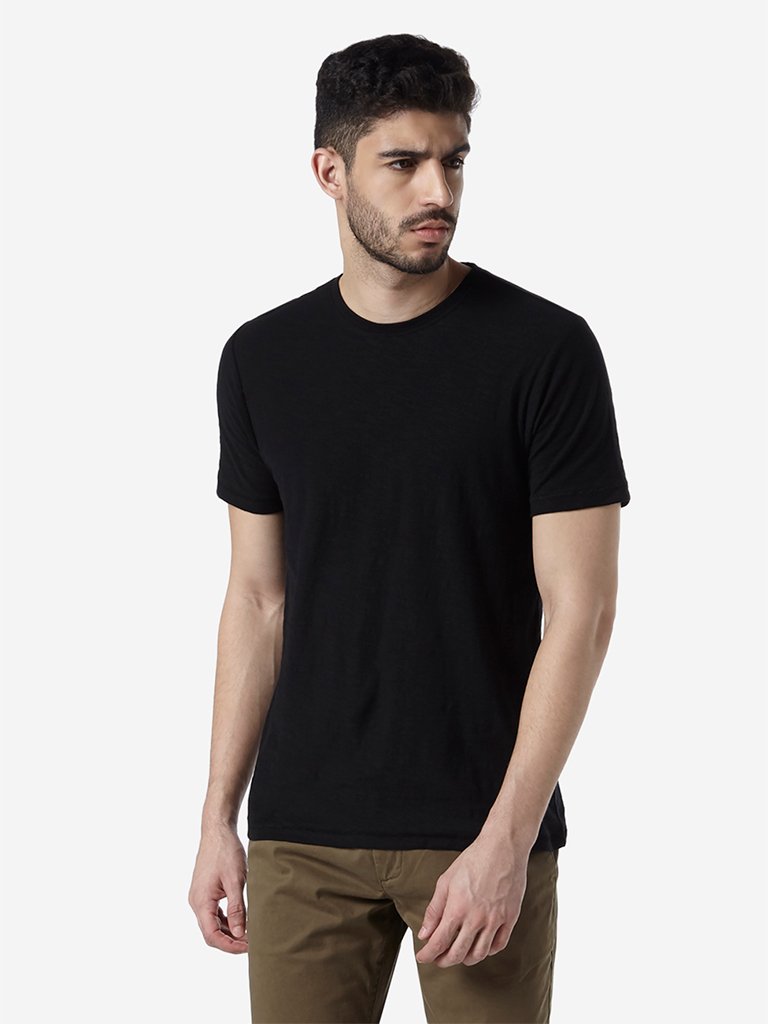 WES Casuals Black Slim-Fit Crewneck T-Shirt