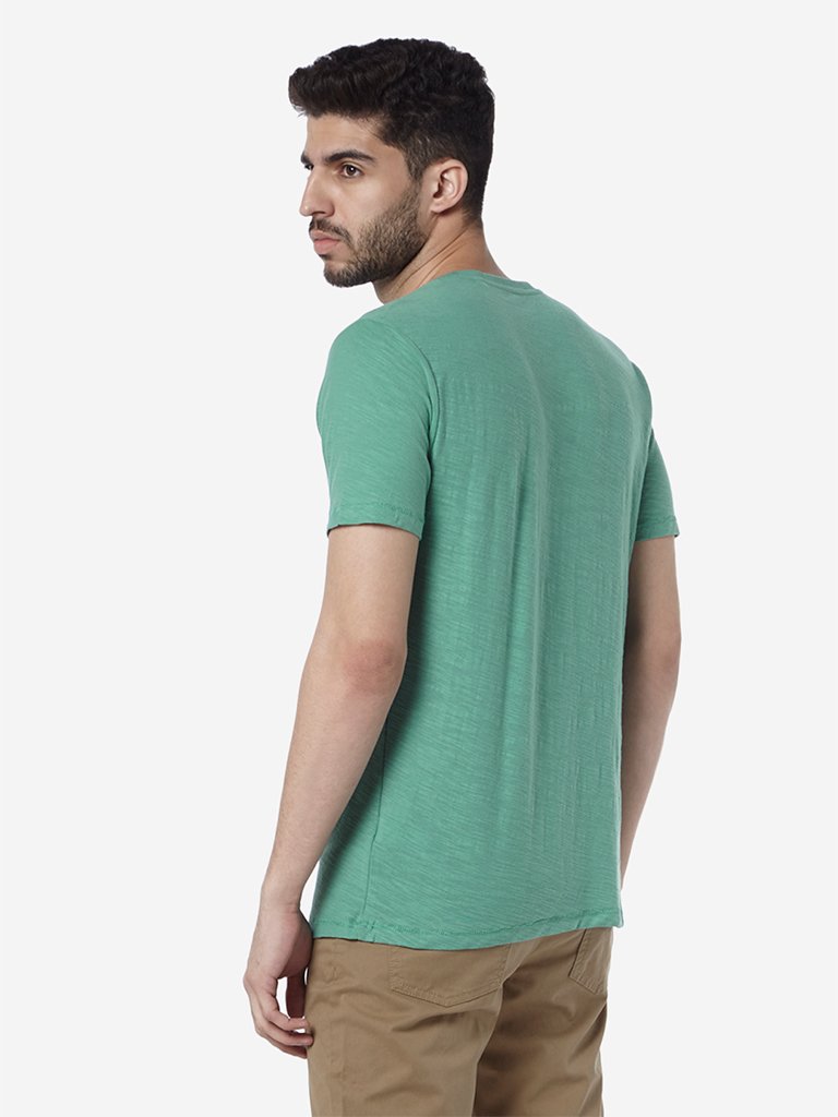 WES Casuals Green Slim-Fit Crewneck T-Shirt