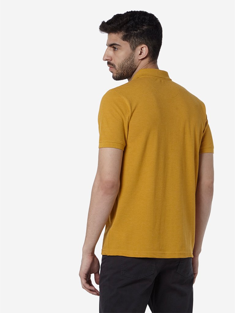 WES Casuals Mustard Slim-Fit Polo Neck T-Shirt
