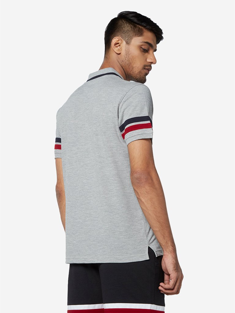 Studiofit Grey Melange Slim-Fit Polo T-Shirt