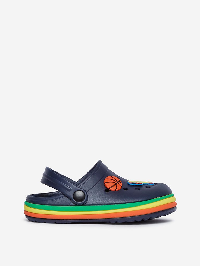 Yellow Kids Navy Basketball Detailed Clogs