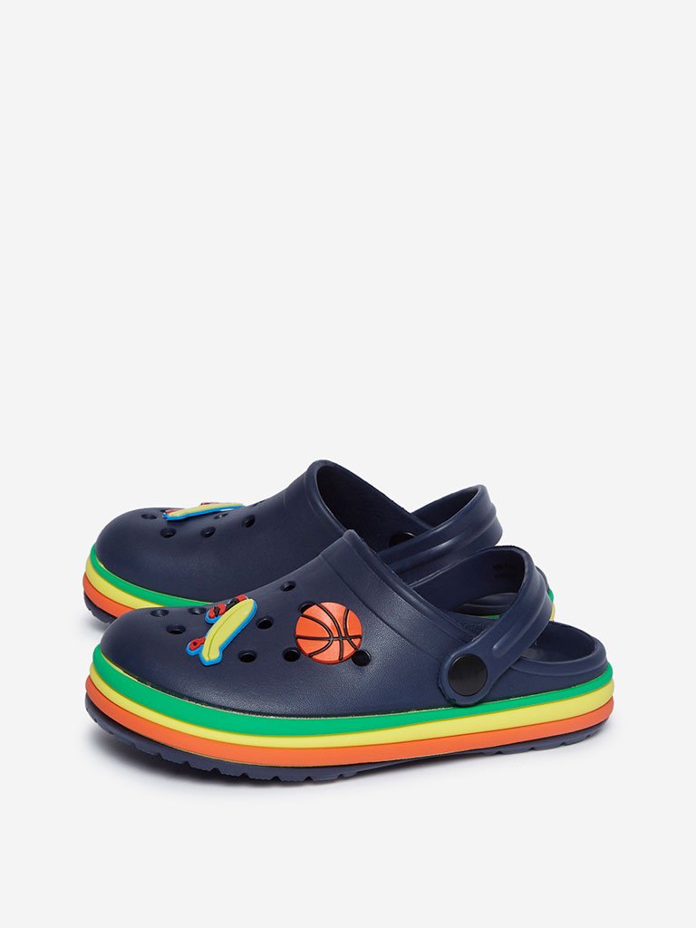 Yellow Kids Navy Basketball Detailed Clogs