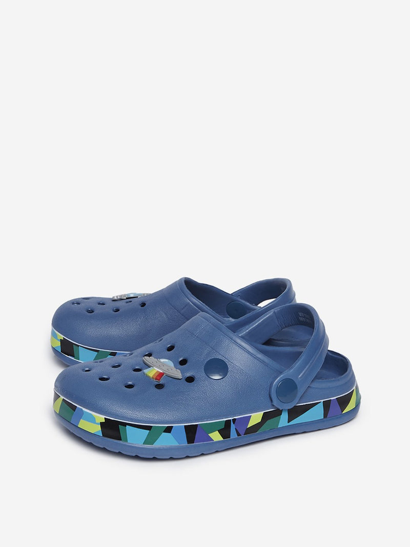 Yellow Kids Blue Spaceship-Detailed Clogs