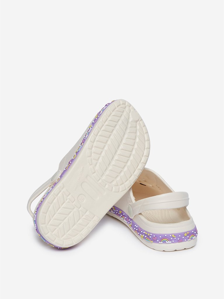 Yellow Kids Beige Unicorn-Detailed Clogs