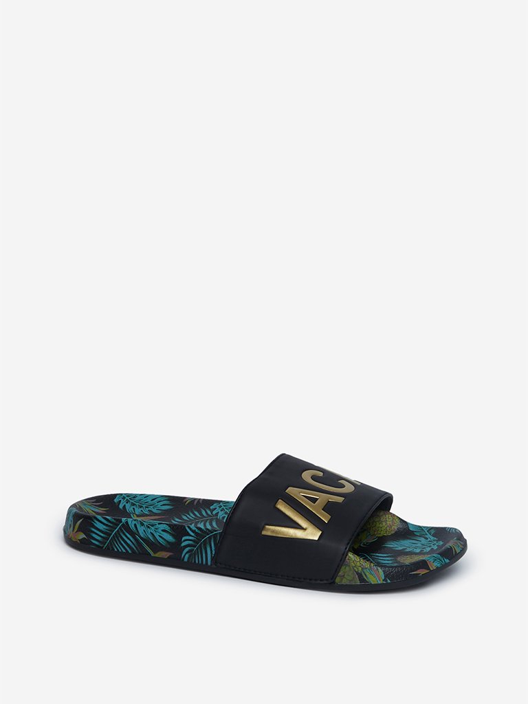 LUNA BLU Black Printed Pool Slides