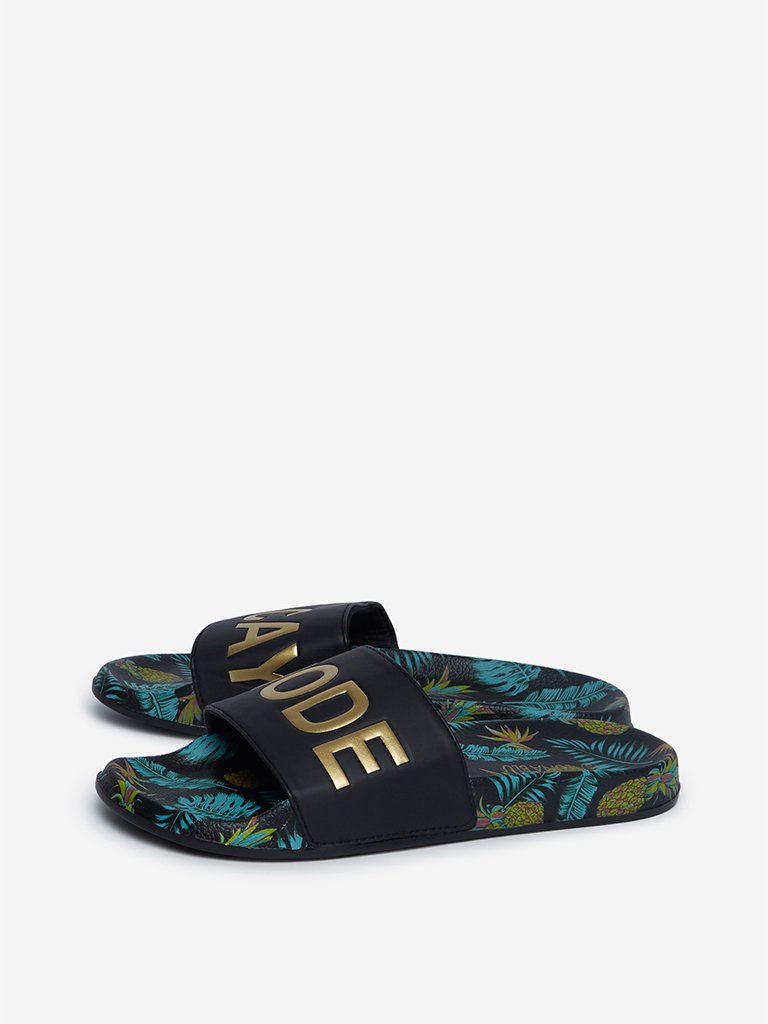 LUNA BLU Black Printed Pool Slides