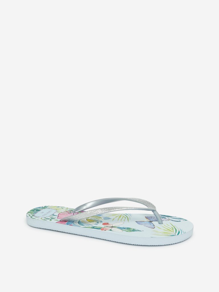 Luna Blu Light Blue Tropical Print Flip-Flops