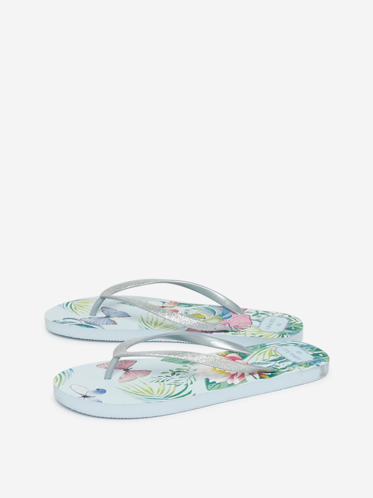 Luna Blu Light Blue Tropical Print Flip-Flops