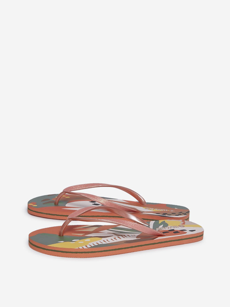LUNA BLU Coral Abstract Printed Flip-Flops