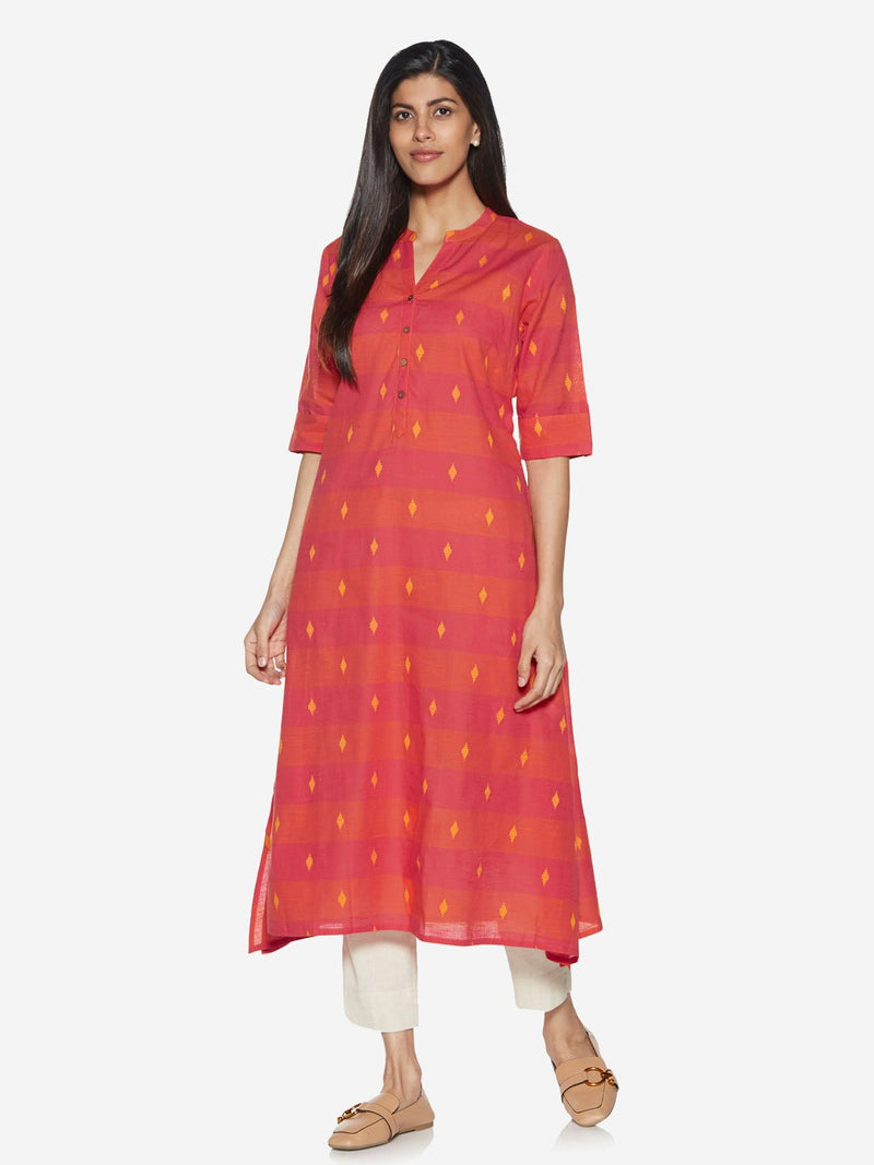 Utsa Pink Printed Pure Cotton A-line Kurta