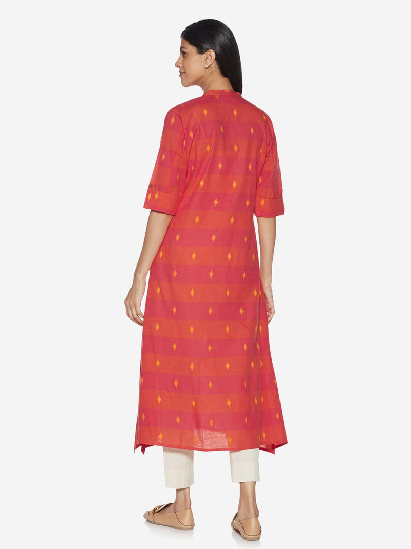 Utsa Pink Printed Pure Cotton A-line Kurta